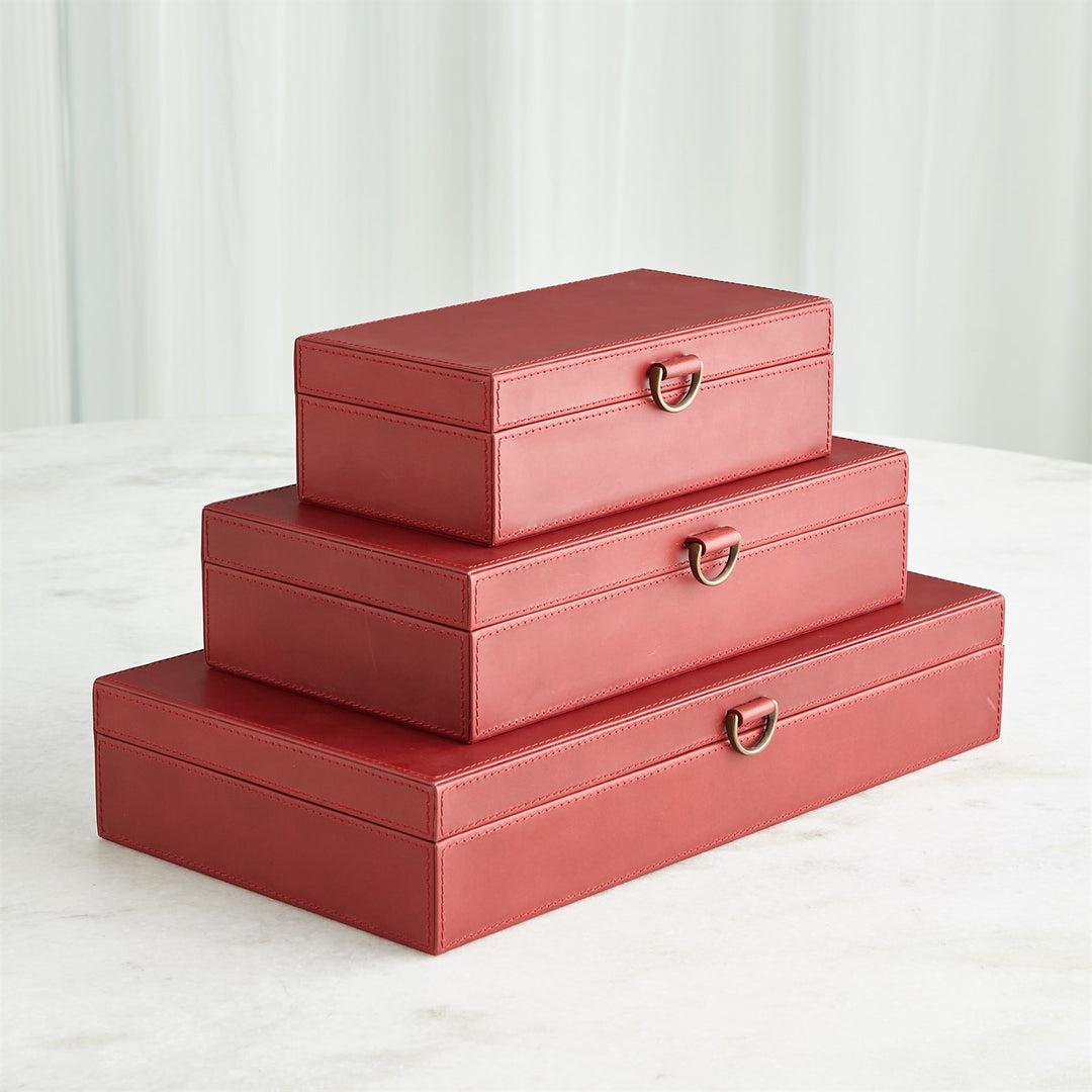 Marbled Leather D Ring Box - Deep Red - Small