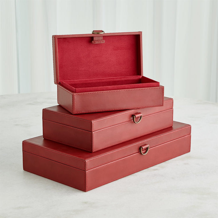 Marbled Leather D Ring Box - Deep Red - Small