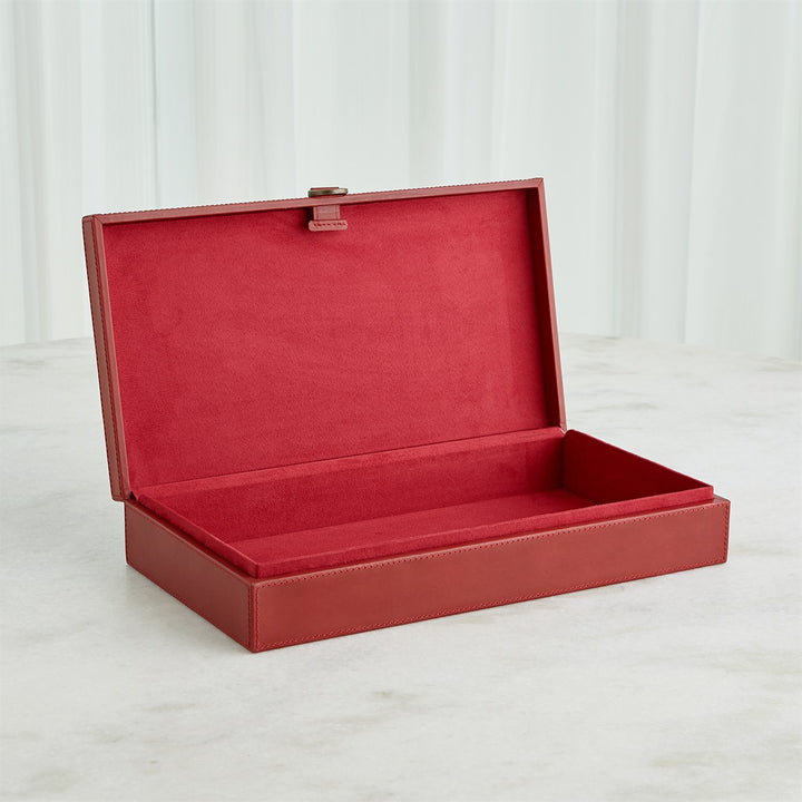 Marbled Leather D Ring Box - Deep Red - Large
