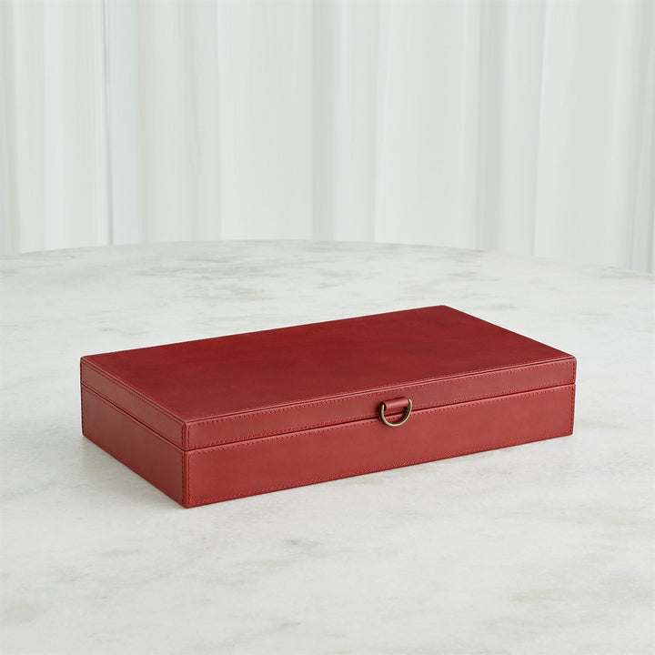 Marbled Leather D Ring Box - Deep Red - Large