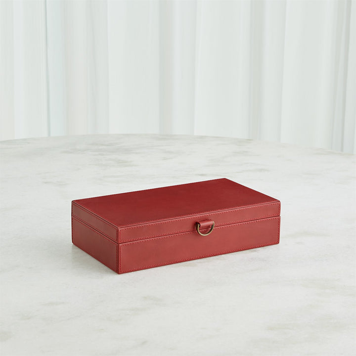 Marbled Leather D Ring Box - Deep Red - Medium
