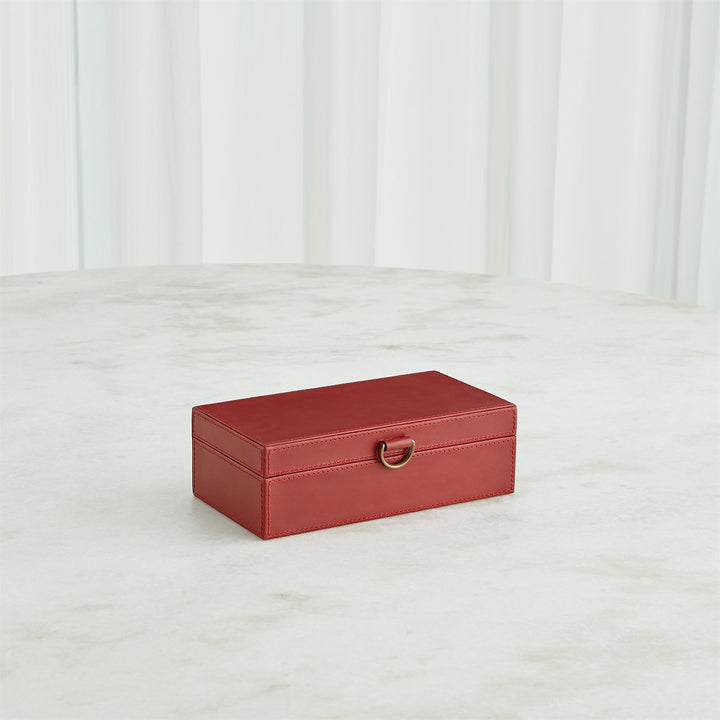 Marbled Leather D Ring Box - Deep Red - Small