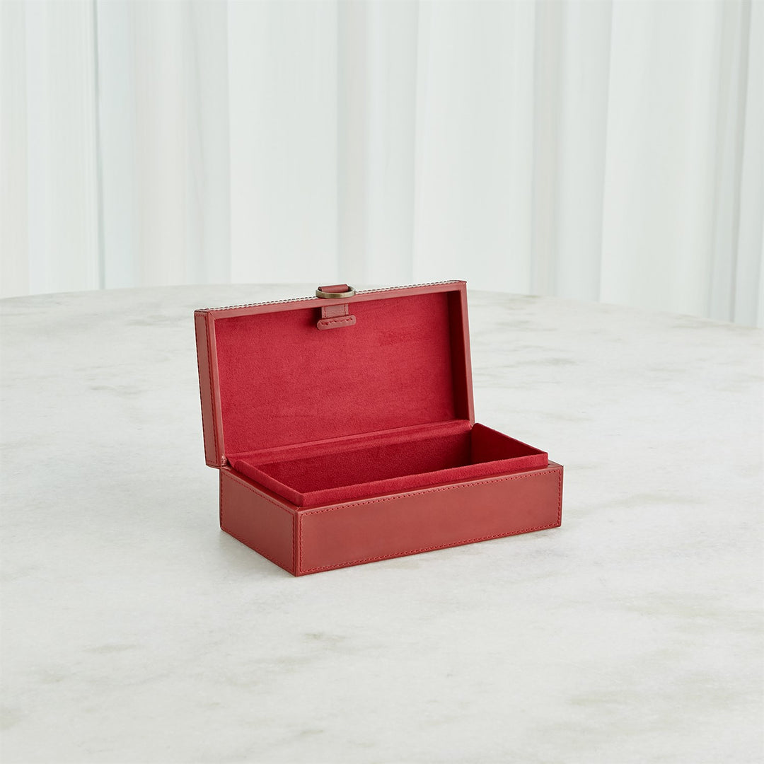 Marbled Leather D Ring Box - Deep Red - Small