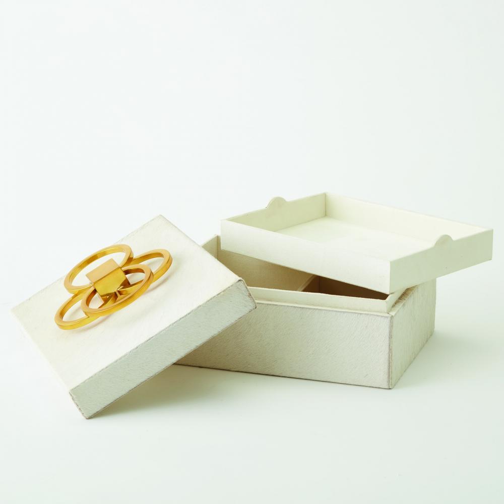 Layered Circle Box - Ivory Hair on Hide
