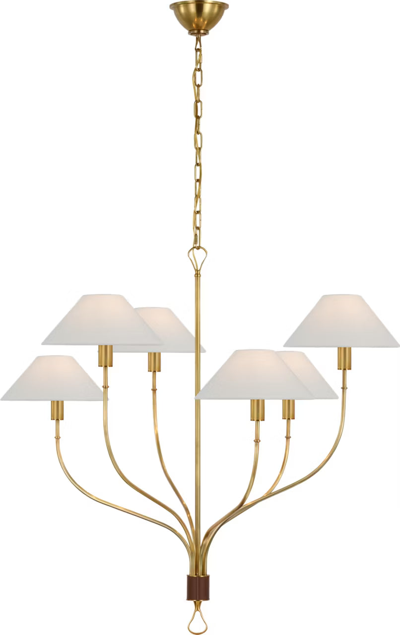 Griffin Large Staggered Tail Chandelier in Brass &amp; Saddle Leather