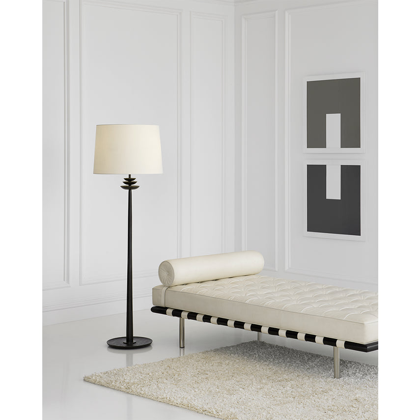 Beaumont Floor Lamp in Aged Iron with Linen Shade