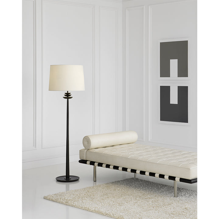 Beaumont Floor Lamp in Aged Iron with Linen Shade