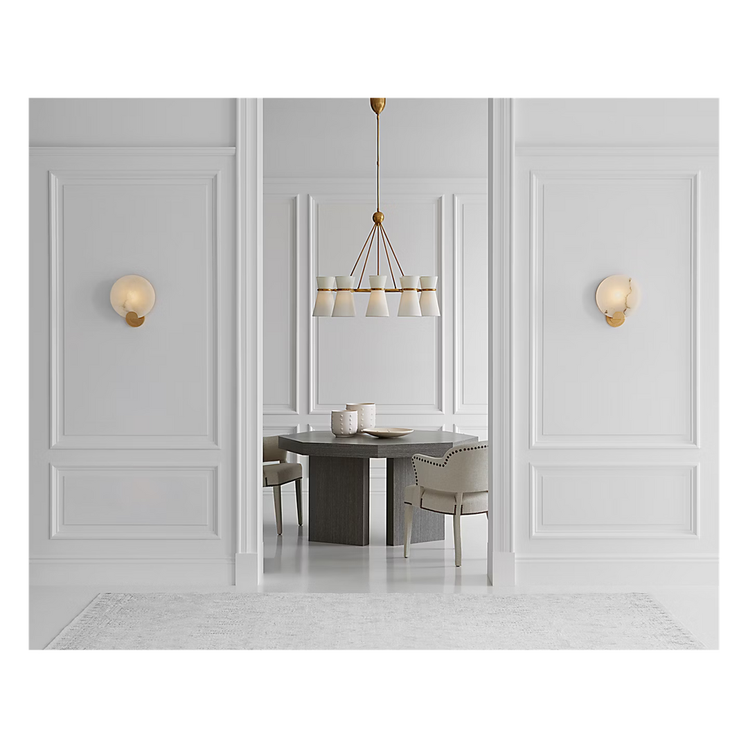 Iveala Single Sconce in Hand-Rubbed Antique Brass with Alabaster Shade