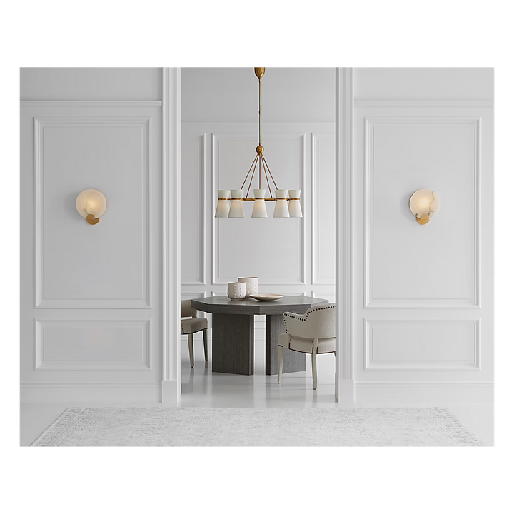 Iveala Single Sconce in Hand-Rubbed Antique Brass with Alabaster Shade