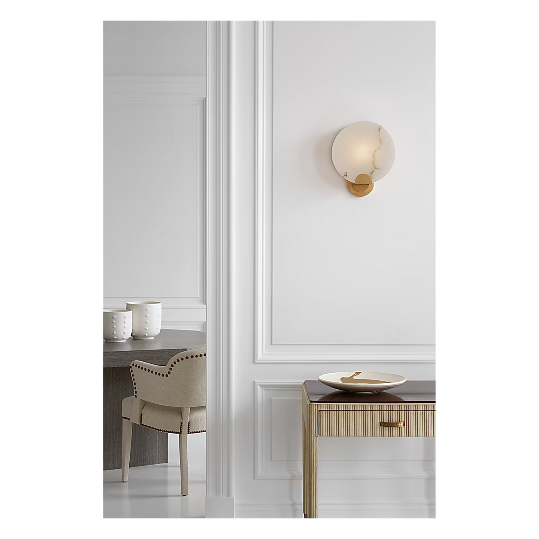 Iveala Single Sconce in Hand-Rubbed Antique Brass with Alabaster Shade
