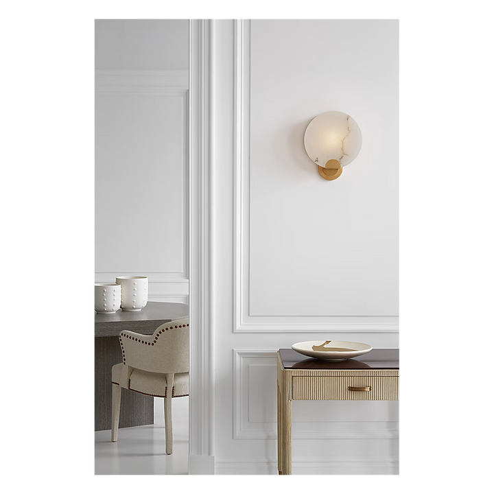 Iveala Single Sconce in Hand-Rubbed Antique Brass with Alabaster Shade