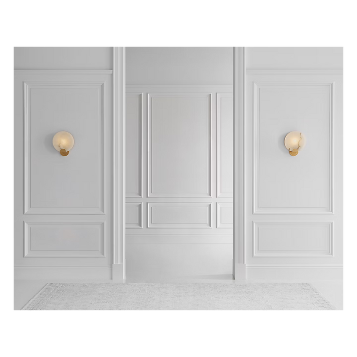 Iveala Single Sconce in Hand-Rubbed Antique Brass with Alabaster Shade