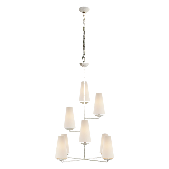 Fontaine Vertical Chandelier in Plaster White with Linen Shades