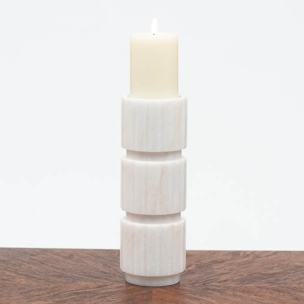 White Gear Marble Candlestick Holder - Large