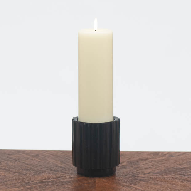 Black Gear Marble Candlestick Holder - Small