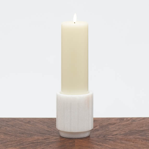 White Gear Marble Candlestick Holder - Small