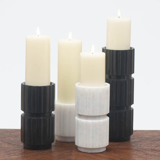 White Gear Marble Candlestick Holder - Large