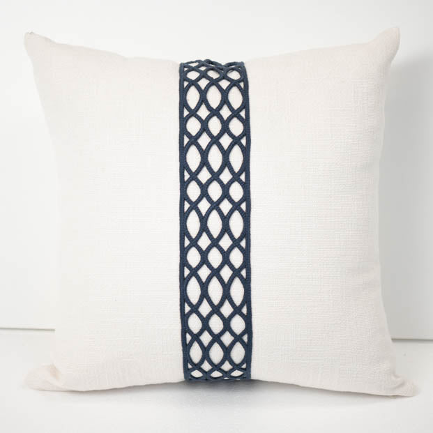 Ivory Cushions with Trellis Braid - Navy