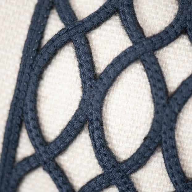 Ivory Cushions with Trellis Braid - Navy