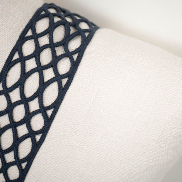 Ivory Cushions with Trellis Braid - Navy
