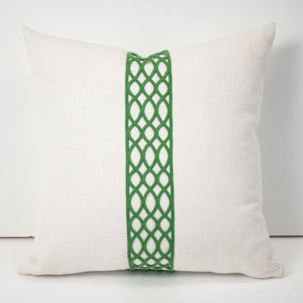 Ivory Cushions with Trellis Braid - Green