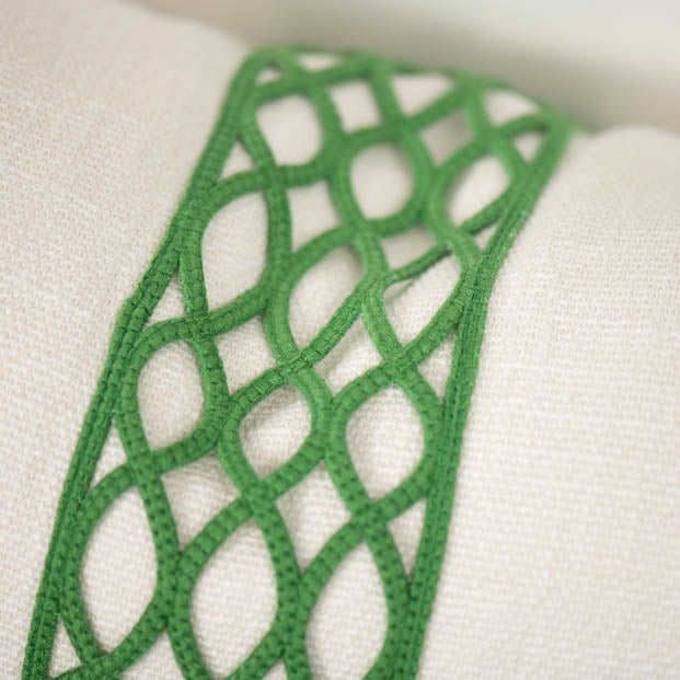 Ivory Cushions with Trellis Braid - Green