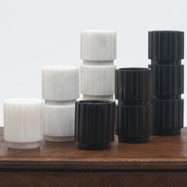 Black Gear Marble Candlestick Holder - Small