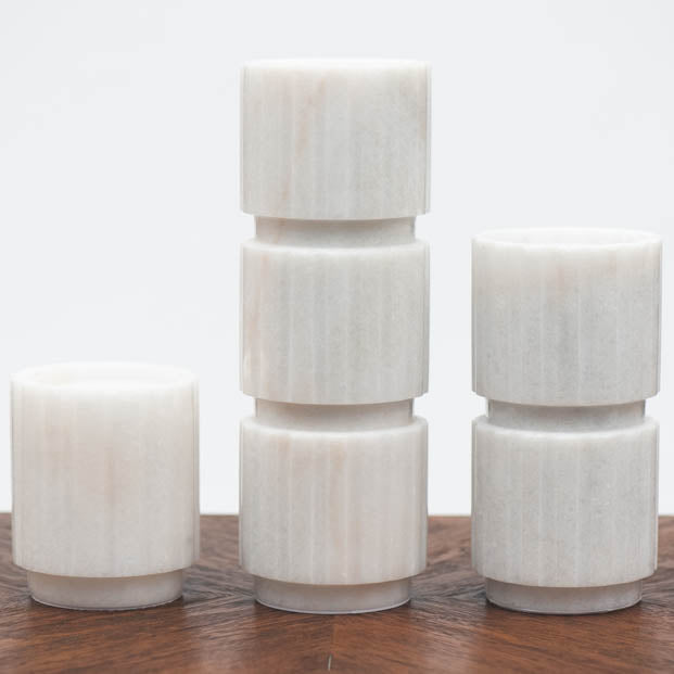 White Gear Marble Candlestick Holder - Small