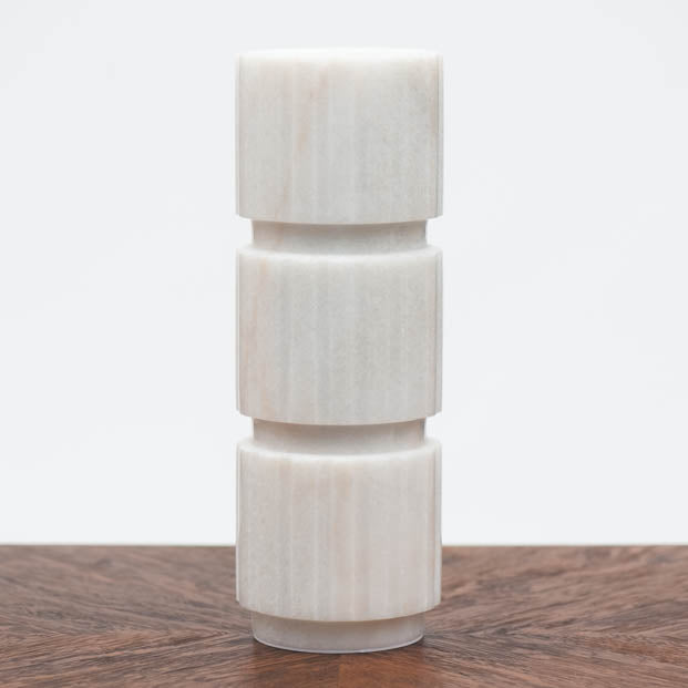 White Gear Marble Candlestick Holder - Large