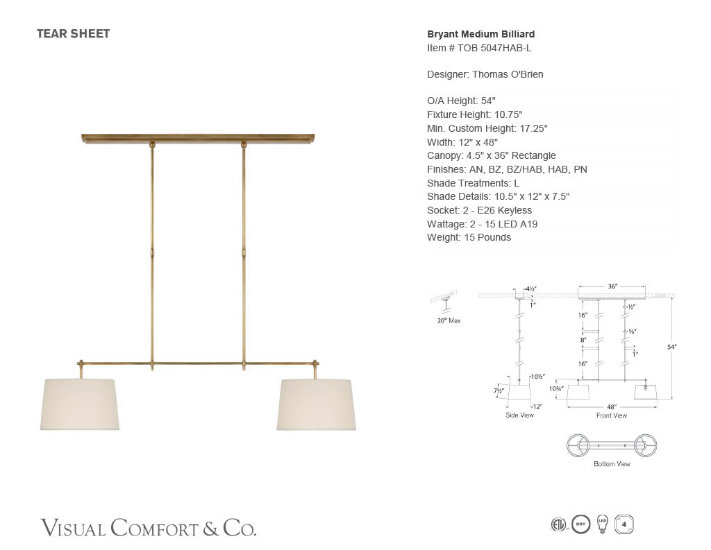 Bryant Medium Billiard in Polished with Linen Shades