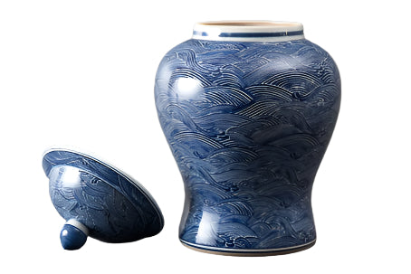 Ocean Navy and White Ginger Jar