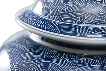 Ocean Navy and White Ginger Jar