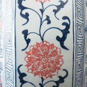 Mizuki Oval Oriental Navy &amp; Coral Porcelain Vase