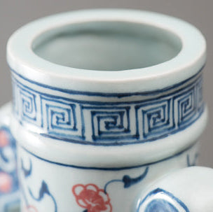 Mizuki Oval Oriental Navy &amp; Coral Porcelain Vase