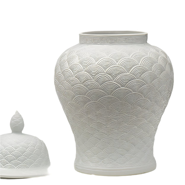 Atlantic White Patterned Ginger Jar with lid