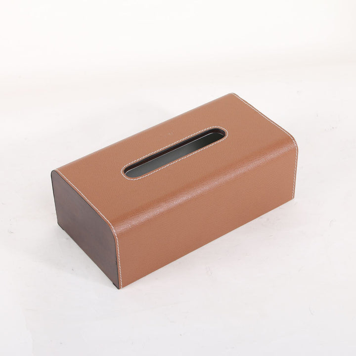 Faux Leather Tissue Box Cover - Tan