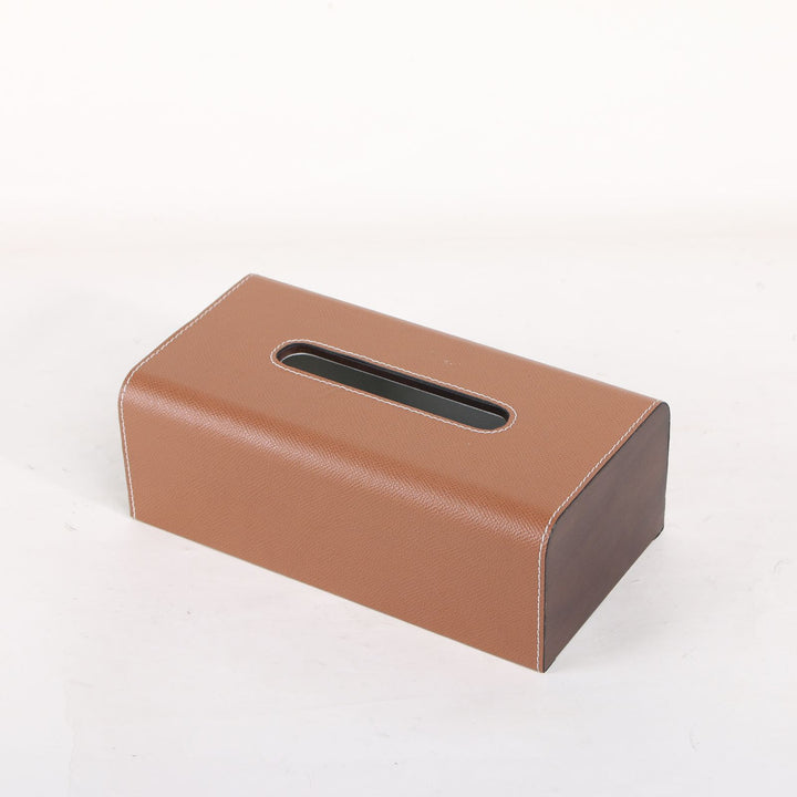 Faux Leather Tissue Box Cover - Tan