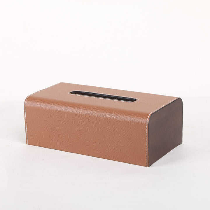 Faux Leather Tissue Box Cover - Tan