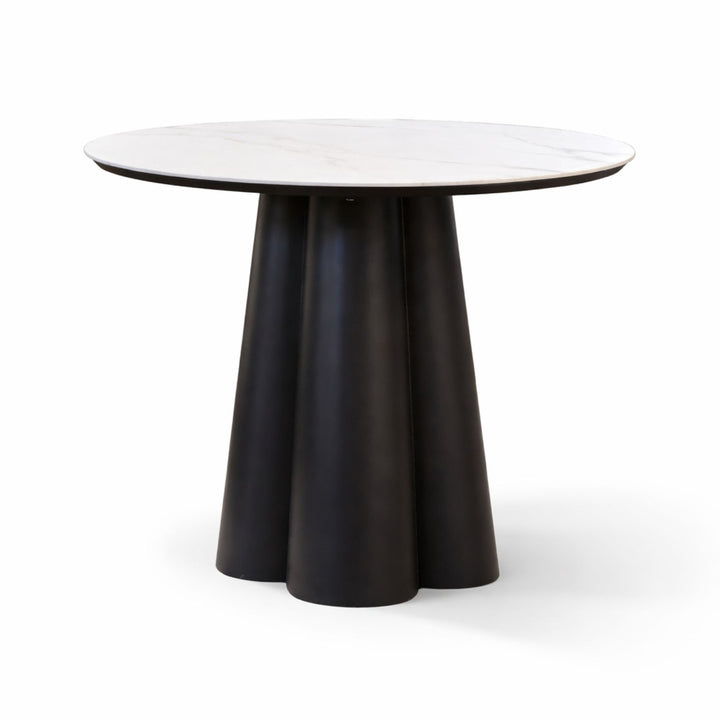 Marrakesh Round Black Dining Table with Ceramic Calacatta Gold Top