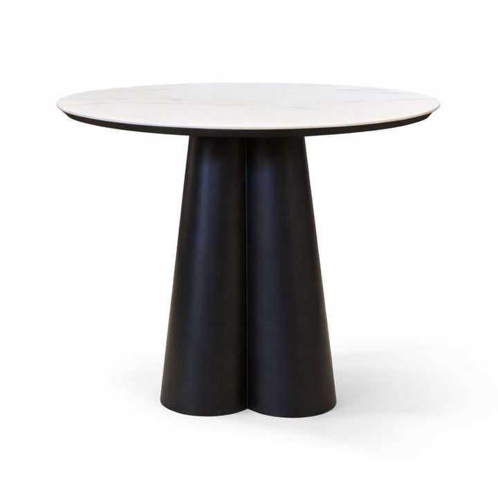 Marrakesh Round Black Dining Table with Ceramic Calacatta Gold Top
