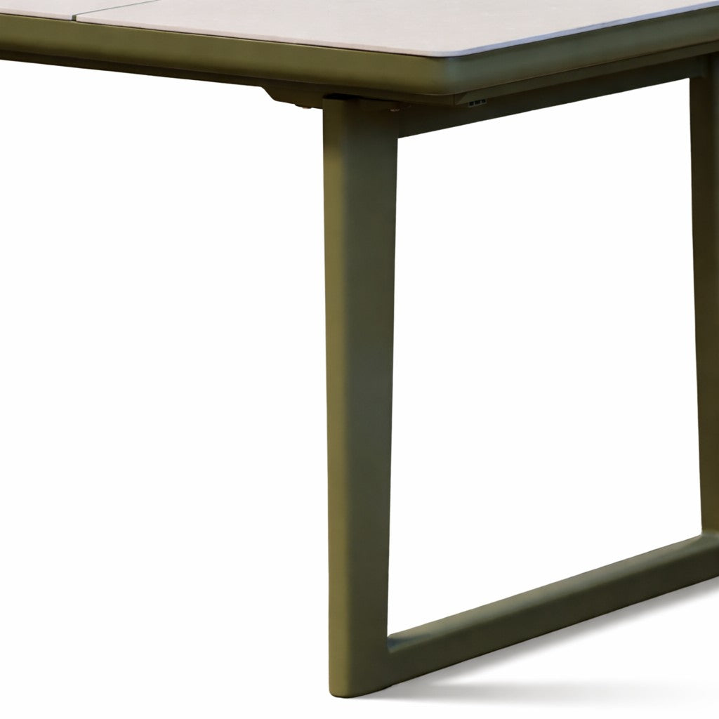 Bagel Olive Green extendable Dining table with Ceramic Limestone top