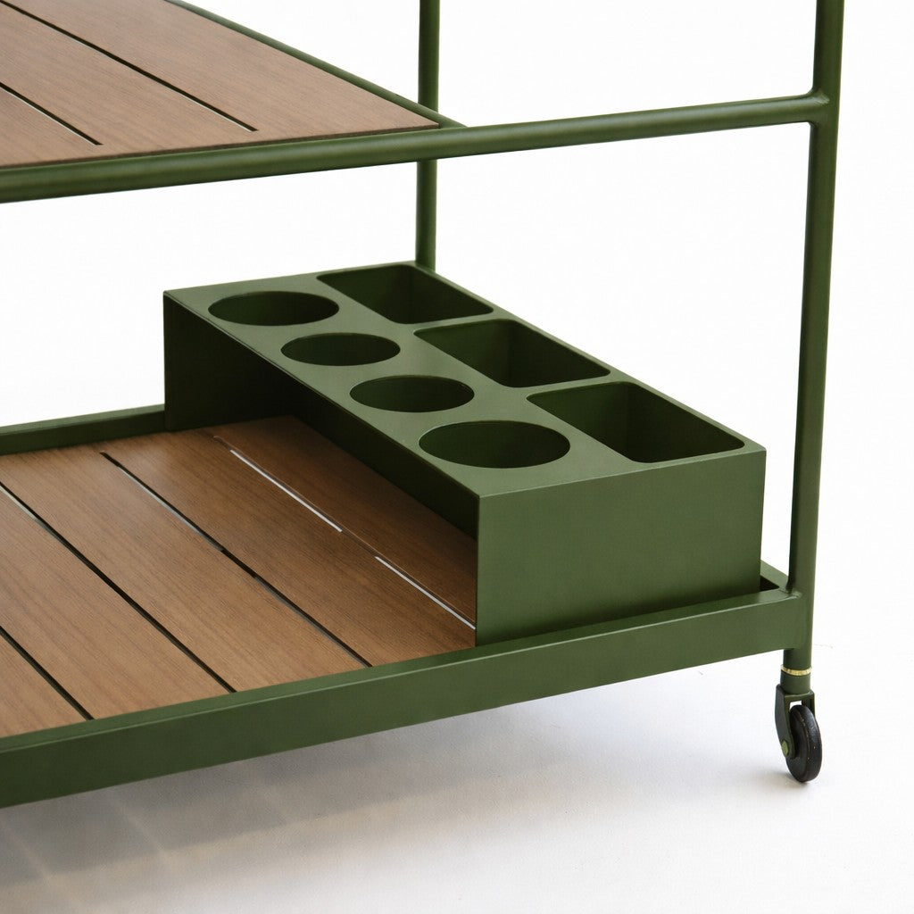 Enzo Bar Cart with Ceramic Calacatta Gold Top - Olive Green