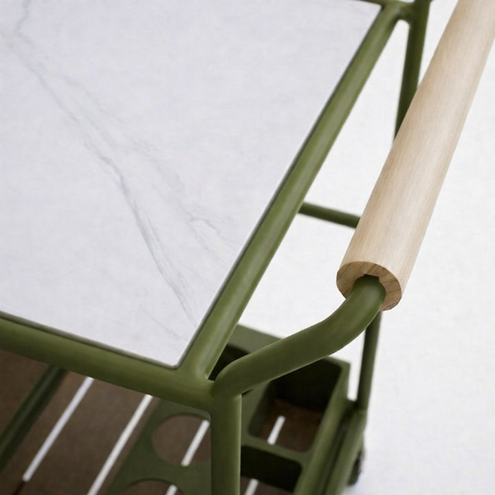 Enzo Bar Cart with Ceramic Calacatta Gold Top - Olive Green