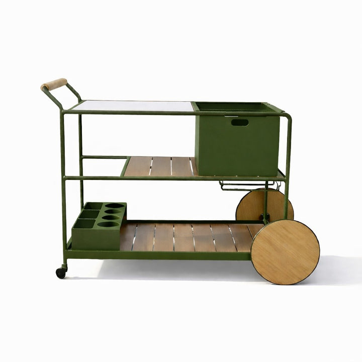 Enzo Bar Cart with Ceramic Calacatta Gold Top - Olive Green