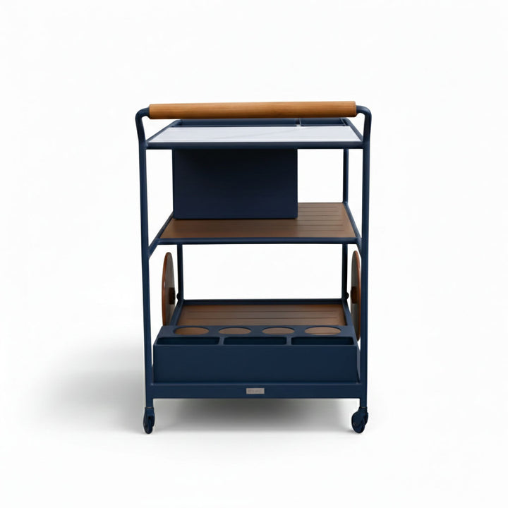 Enzo Bart Cart with Ceramic Calacatta Top - Navy