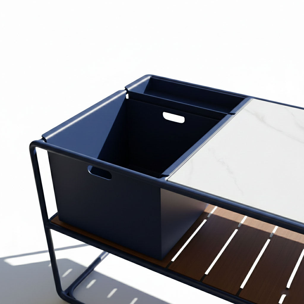 Enzo Bart Cart with Ceramic Calacatta Top - Navy