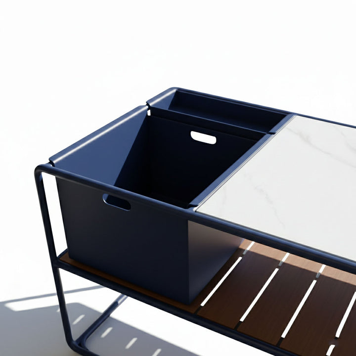 Enzo Bart Cart with Ceramic Calacatta Top - Navy