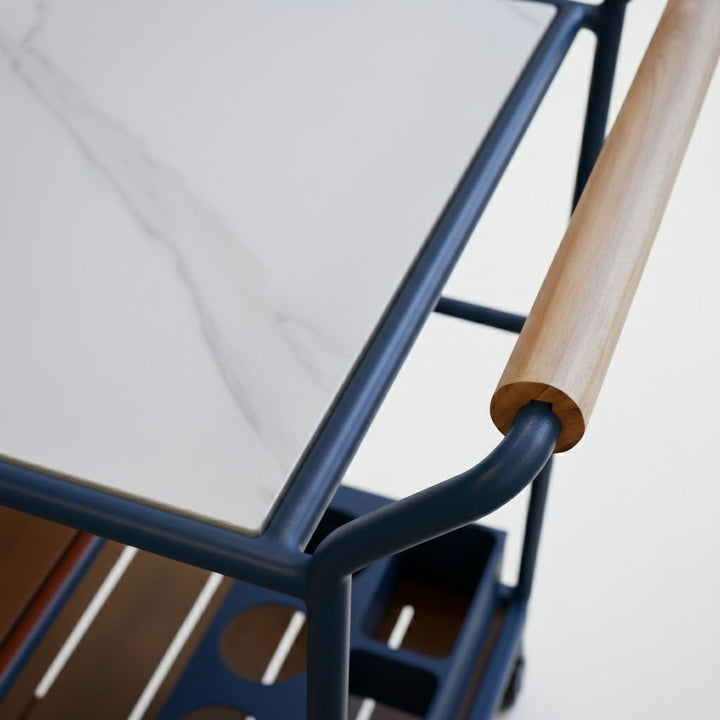 Enzo Bart Cart with Ceramic Calacatta Top - Navy