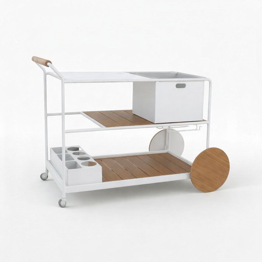 Enzo Bart Cart with Ceramic Calacatta Top - White