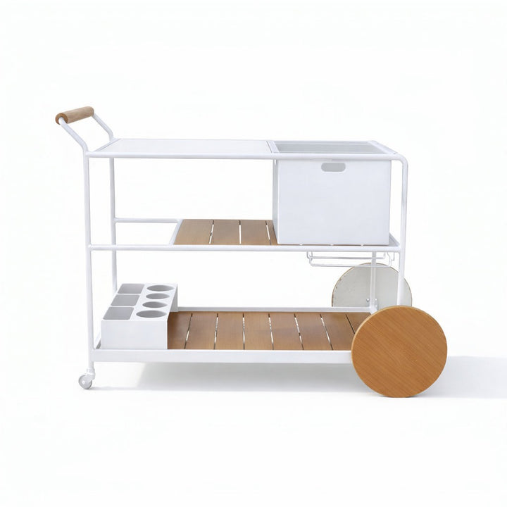 Enzo Bart Cart with Ceramic Calacatta Top - White